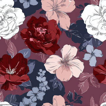 hibiscus flower seamless pattern