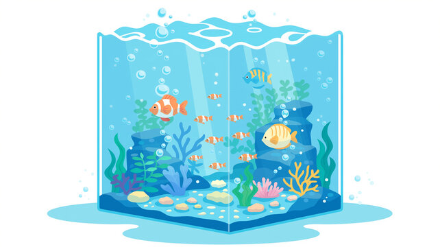 水草の間をゆったり泳ぐ魚たちのアクアリウムイラスト