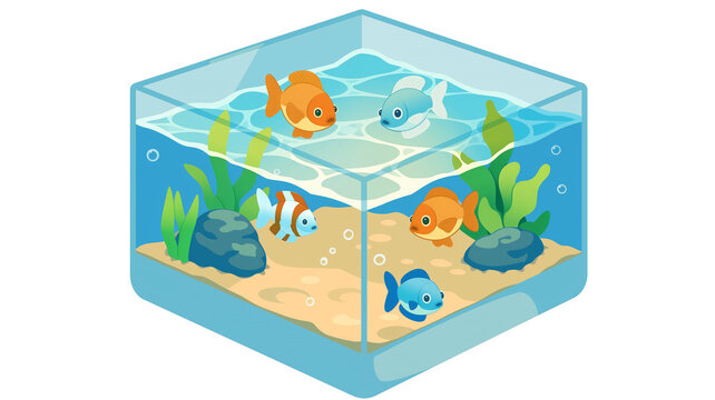 水草の間をゆったり泳ぐ魚たちのアクアリウムイラスト