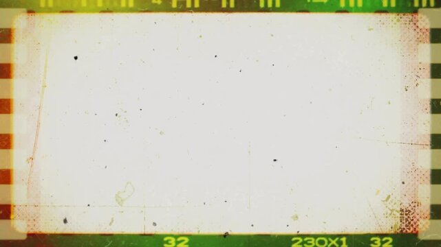 40 Retro film leader, vintage 3490 film strip, old celluloid loop with numbers 32, abstract blue light visual effect, grunge background with emulsion 45