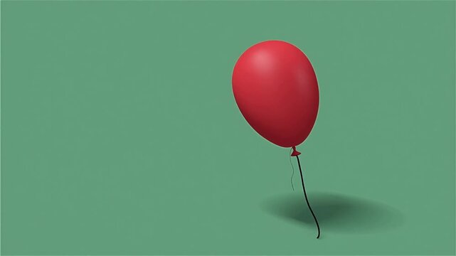 A single red helium balloon floating against a green grassy background.