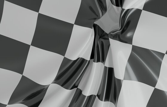 Close-up view of a waving checkered flag texture with fluid motion.