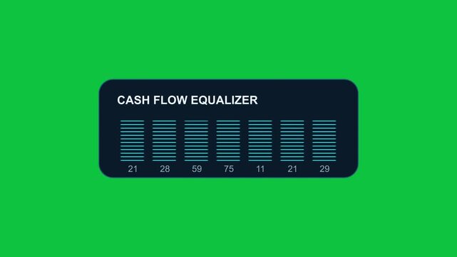 Cash Flow Equalizer Chroma key green finance dashboard user interface with inflow outflow levels, bar indicators, liquidity metrics and futuristic fintech motion graphics