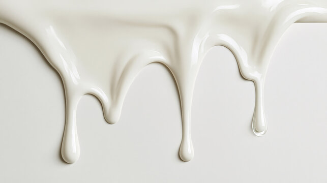 Glossy white ice cream drips on a light surface. Close-up texture for food, dairy, cosmetics, or design visuals.
