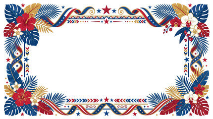 Obraz premium Patriotic Tropical Frame with Flowers, Leaves, and Stars