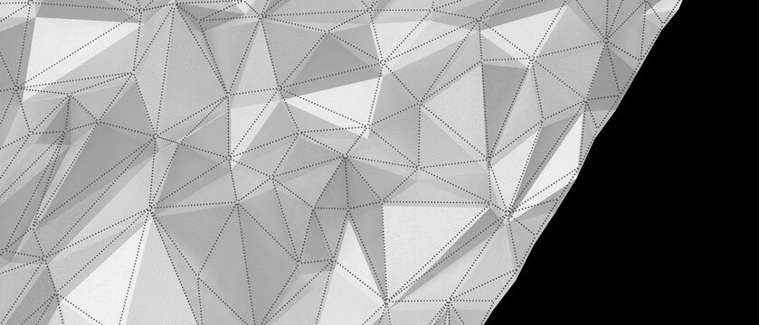 Intricate abstract white geometric polygon network surface with dotted lines and shadows.