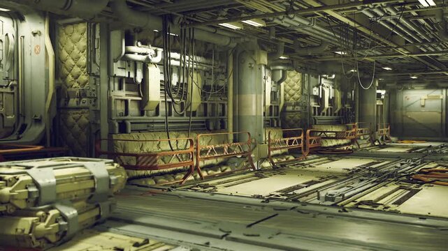 Subterranean machinery room with heavy equipment and massive shafts, technicians calibrating pumps and turbines beneath vibrating floors, oil reservoirs