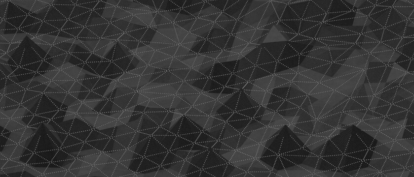 Futuristic dark geometric background with interconnected dotted triangle shapes and abstract polygon