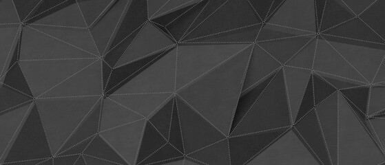 Obraz premium Dark gray geometric low poly background with dotted lines creating abstract pattern