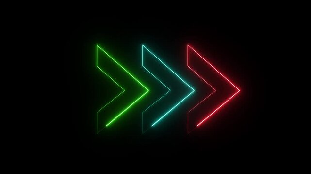 Three glowing chevron-style arrow symbols pointing towards the right against a solid black background.