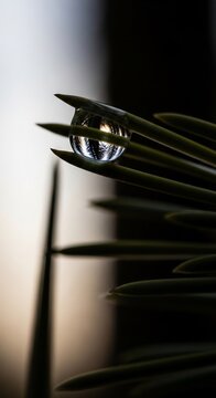 Water droplet on pine needle