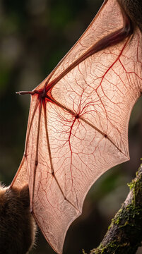 Translucent Bat Wing Anatomy Showing Intricate Red Blood Vessels and Vein Network