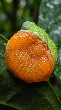 Extreme Close Up of Vibrant Orange Hexagonal Honeycomb Suction Pad on Tree Frog Foot