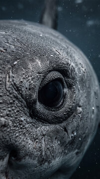 Mysterious Eye and Rough Denticle Encrusted Snout of Deep Sea Shark Underwater Macro