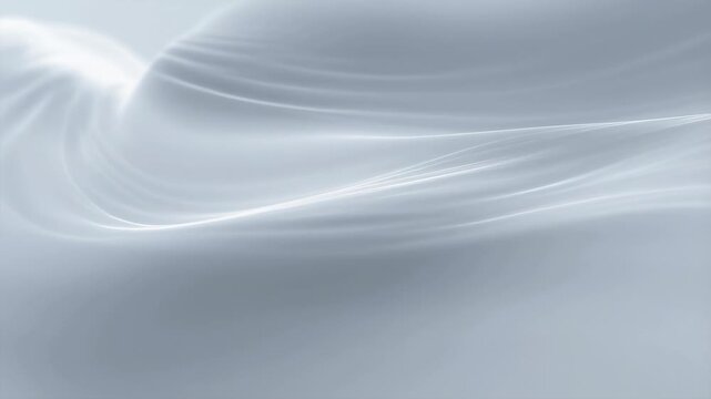 Smooth flowing abstract waves with glowing light streaks move gently across a soft gradient background. Abstract backdrop shaped by flowing motion, fluidity and calmness.