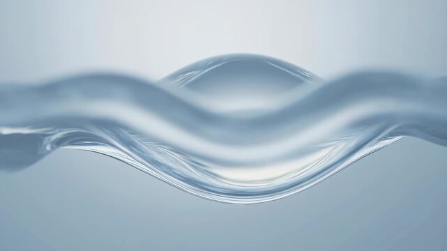 Smooth transparent liquid wave flows and undulates in a light gradient background. Layered composition brings together transparent liquid wave and flowing motion.