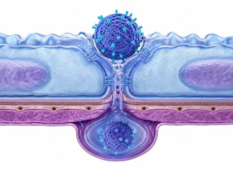 Brain barrier transport, nanoparticle medicine concept, isolated on white background