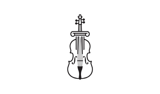 Minimalist classical violin logo icon combining musical instrument with ancient greek column for symphony orchestra concept.