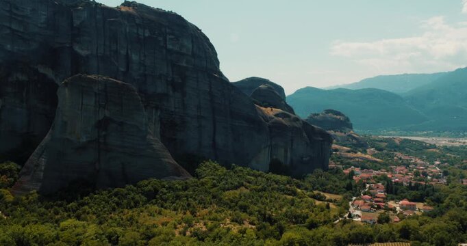 A view of the Meteora rock formation with cluster of Greek Orthodox monasteries