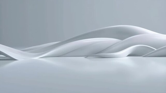 Smooth, flowing, abstract shapes morph gently on a light gray background. Abstract backdrop shaped by flowing motion, fluidity and minimalism.