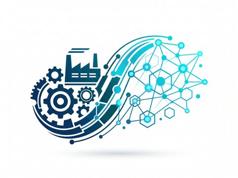 Industrial factory icon transforming into digital network and smart technology data concept