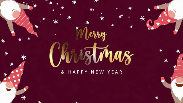 christmas greetings with cute christmas dwarf in winter illustrated animation