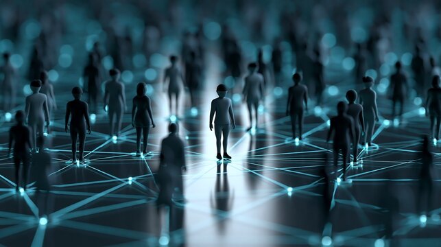 Digital human network connection rendered in 3D representing global communication social interaction and big data connectivity in cyberspace