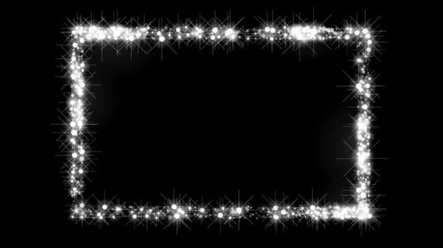 Glowing White Sparkle Glitter Frame Rectangle Border Animation Loop Black Background For Photo Video Overlay Celebration Template