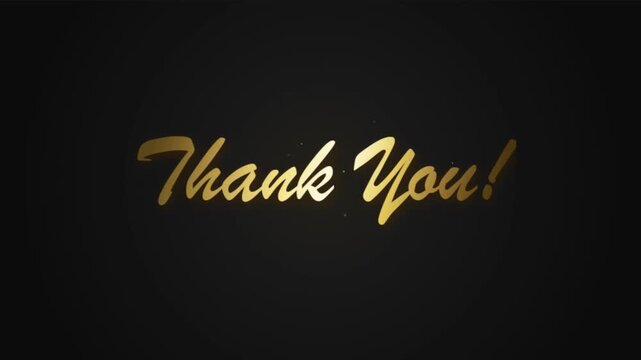 Golden Animated Thank You Cursive Script Title with Sparkling Dust Particles for Outro Video Overlay