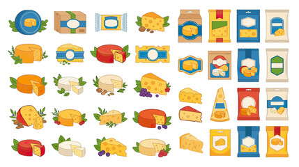 Fototapeta premium Variety of Cheese Products and Packaging Isolated
