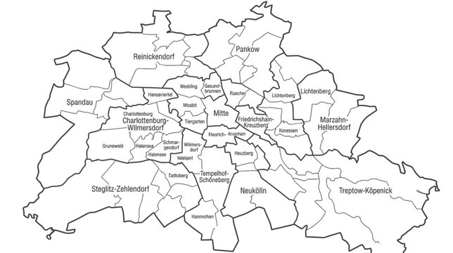 City Map Outline with District Divisions