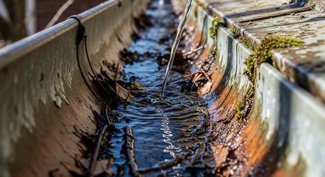 Water flowing through gutter
