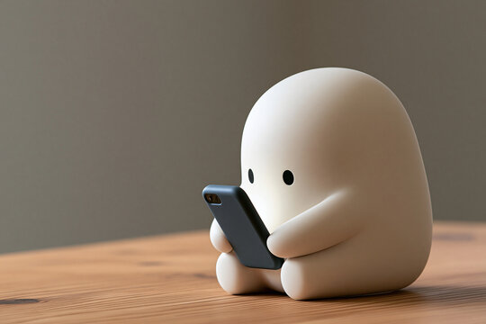 スマートフォンに没頭するデジタル依存の人形