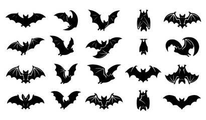 Fototapeta premium Black Halloween Bat Silhouettes Flying Vampire Cartoon Vector Collection
