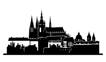 Fototapeta premium Gothic Cathedral and Historic City Buildings Black Silhouette Vector