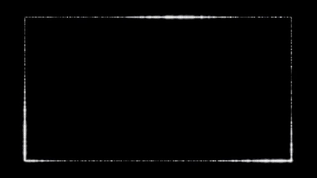 White Glowing Neon Border Frame Animation Sparkle Rectangle Line Border Overlay on Black Background