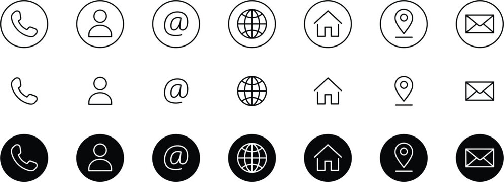 Contact icon set with phone, house, globe, pin and envelope