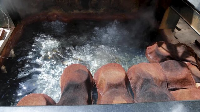 Hot Spring Boiling Water and Steam in Natural Thermal Pool with gurudwara food cooking at manikaran