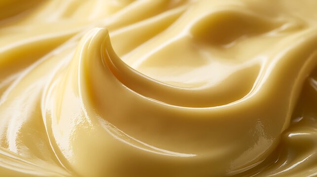 Close-up macro shot of smooth creamy yellow custard or pudding texture.