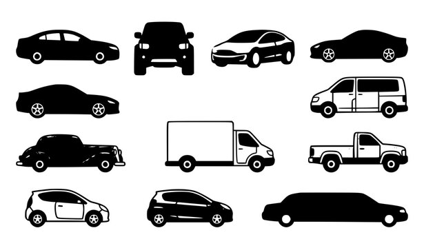 Modern Automobile Icon Collection with Unique Car Types Vector Illustration