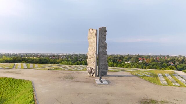 Wroclaw, Poland - aerial view of Monument to the Polish Army Soldiers on Oporowskie Hill. Built in 1979