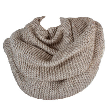 Beige warm winter knitted scarf isolated on transparent background PNG