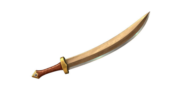 Fantasy golden curved sword isolated on black