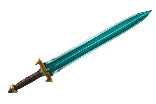 Fantasy magic blue sword on black background