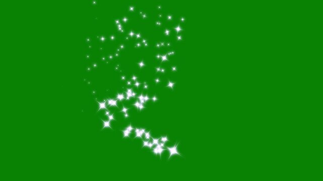 Magic glitter star sparkle line trail animation 2d white cartoon stars pixie dust path, glowing particle burst fairy starlight transition overlay loop, video background. green screen 4k