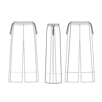 Wide Leg Pants Fashion Technical Drawing Template