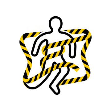 Crime Scene Body Chalk Outline Wrapped with Yellow Caution Tape Icon
