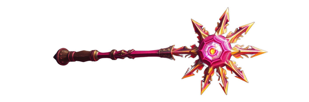 Fantasy magic mace with spiked gold and pink crystalline head