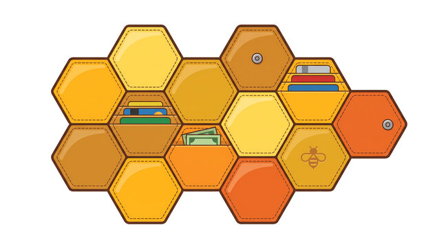 Honeycomb Shaped Wall Organizer and Card Wallet Concept Flat Vector Illustration Isolated on White Background