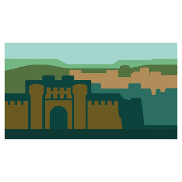 castle fortification illustration, medieval fortress, historic